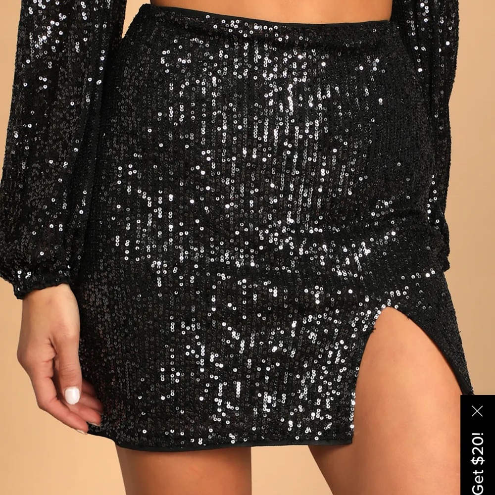 Lulus Elegant Black Sequin top and skirt Two-Piece Bodycon Dress - Picture 4 of 7